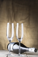 two champagne glasses and bottle,valentines day