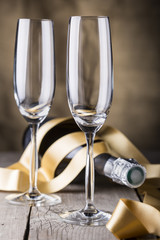two champagne glasses and bottle,valentines day