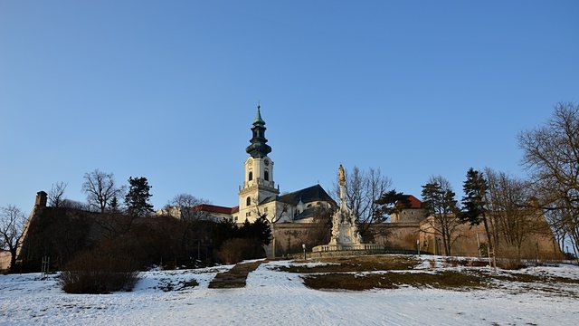 Panoramic view of castle Nitra, Slovakia, during winter season