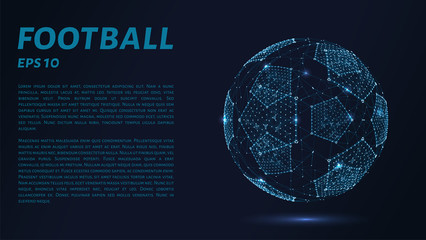 A soccer ball consists of points, lines and triangles. The polygon shape in the form of a ball on a dark background. Vector illustration. Graphic concept of football