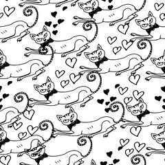 Obraz premium Hand drawn seamless pattern. Cute cats