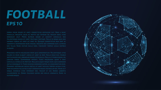 A soccer ball consists of points, lines and triangles. The polygon shape in the form of a ball on a dark background. Vector illustration. Graphic concept of football