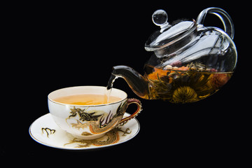 beautiful Flowering Teas and a Glass Teapot. 