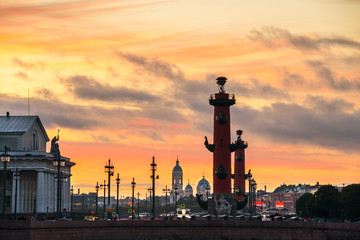 Fototapeta na wymiar St Petersburg, Russia. Sunset over Strelka