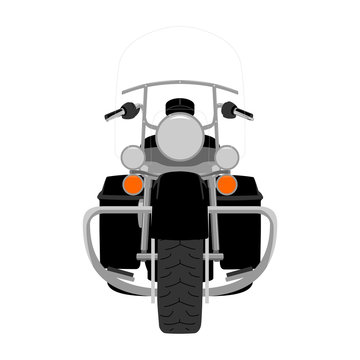 Classic heavy cruise motorcycle with clear front windshield face view isolated on white vector illustration