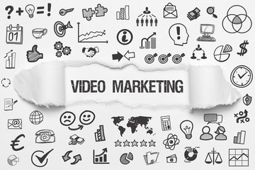 Video Marketing / weißes Papier mit Symbole