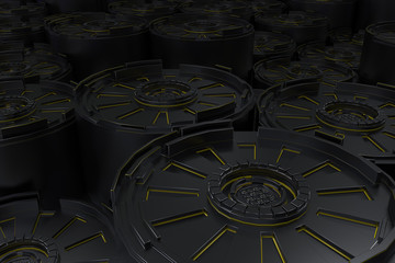 Dark futuristic technological background with glowing lines
