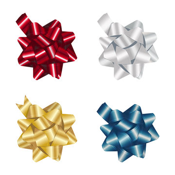 Set of realistic shiny gift  bows on white background