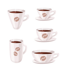 Set of Cartoon Style Coffee Cup. Vector Illustration Hand Drawn Caffeine Drinks