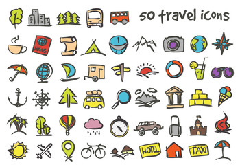 vector doodle travel icons set