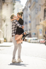 Young passionate couple dating in the city
