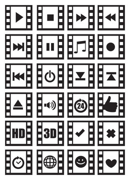 Media and Audio Symbols on Negative Film Vector Icon Set