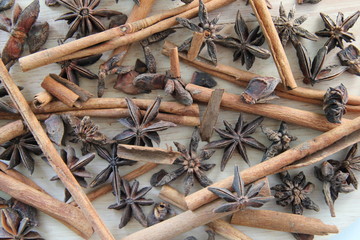 Aromatic cinnamon sticks and stars of anise.