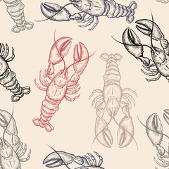 Seamless vector pattern with lobsters.