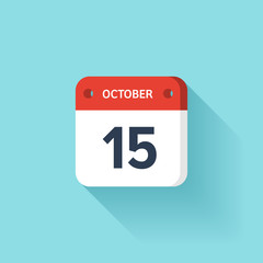 October 15. Isometric Calendar Icon With Shadow.Vector Illustration,Flat Style.Month and Date.Sunday,Monday,Tuesday,Wednesday,Thursday,Friday,Saturday.Week,Weekend,Red Letter Day. Holidays 2017.