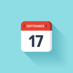 September 17. Isometric Calendar Icon With Shadow.Vector Illustration,Flat Style.Month and Date.Sunday,Monday,Tuesday,Wednesday,Thursday,Friday,Saturday.Week,Weekend,Red Letter Day. Holidays 2017.