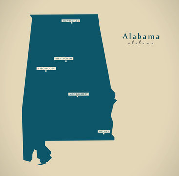 Modern Map - Alabama USA illustration silhouette