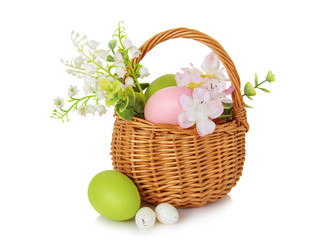 Wicker basket with Easter eggs