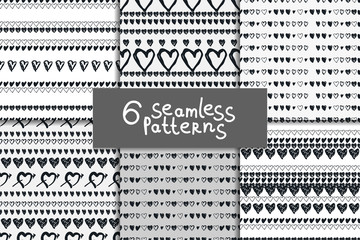 Doodle seamless pattern set with hearts