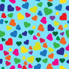 colored hearts on a blue background, seamless texture