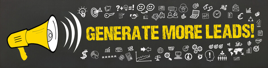 Generate more Leads! / Megafon mit Symbole - obrazy, fototapety, plakaty