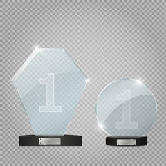 Glass plates set. Vector glass banners on transparent background.