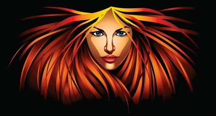 Illustration of beautiful girl with fire red hair