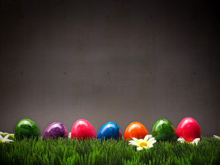 Colorful Easter eggs in a row