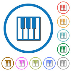 Piano keyboard icons with shadows and outlines