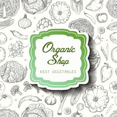 Seamless pattern with vegetables and inscription in the middle