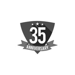 35 years Anniversary badge, sign and emblem. Flat design. Easy to edit and use your number, text. Vector illustration isolate on white background. Monochrome.