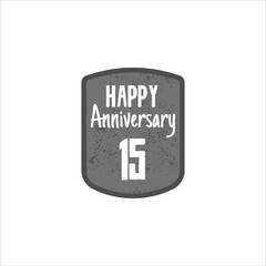 Happy 15th Anniversary badge, sign and emblem in retro style. Easy to edit use your number, text. illustration isolate on white background. Monochrome