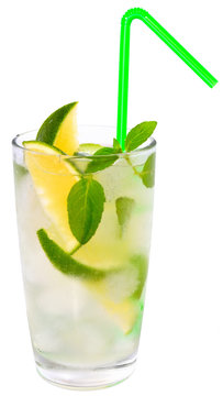 mojito cocktail with lime and leaf mint isolated