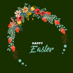 Happy Easter vector vintage holiday floral background.