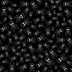 Skull Cross Bones Seamless Pattern Isolated on Black