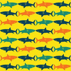 Sharks background seamless texture yellow silhouette