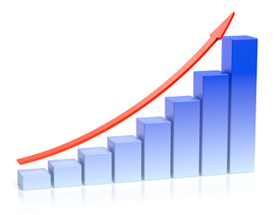 Growing blue bar chart business success concept
