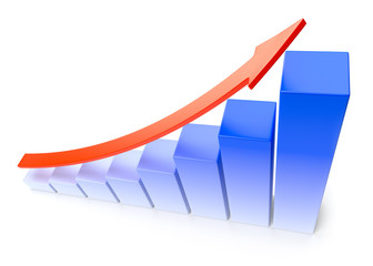 Blue growing bar chart business success concept