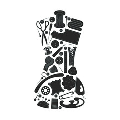 .Dark sewing icons set