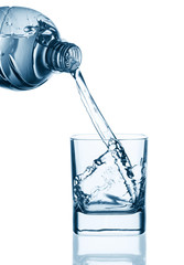 Water pouring from bottle into glass