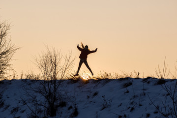 Silhouettes of girl jumping , Jumping 
