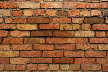 Background of old vintage red brick wall, texture