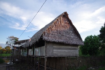 Fototapeta na wymiar Small village at coast of Amazon River