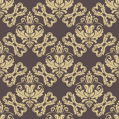 Elegant classic pattern. Seamless abstract background with repeating elements. Brown and golden pattern