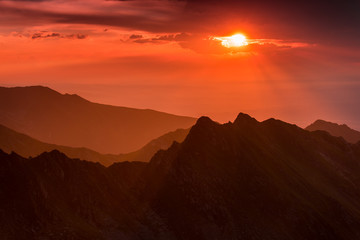 Colored sunset over the Fagaras Mountains