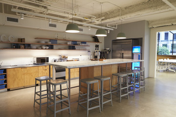 Kitchen area in corporate business cafeteria, Los Angeles