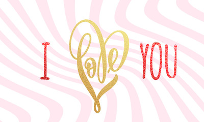 Love Valentine heart gold card text