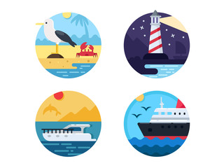 Sea travel set icons