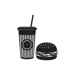 Tasty burger and orange juice vector icon for web design and mobile application user interface