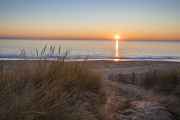 Magical and romantic sunset over the sea in winter